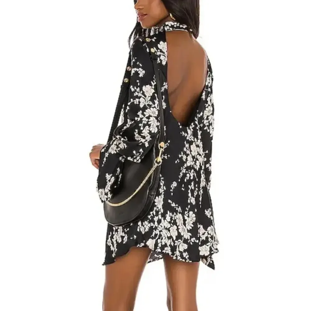 Free People Revolve Aries Long Sleeve Floral Printed Open Back Mini Dress
